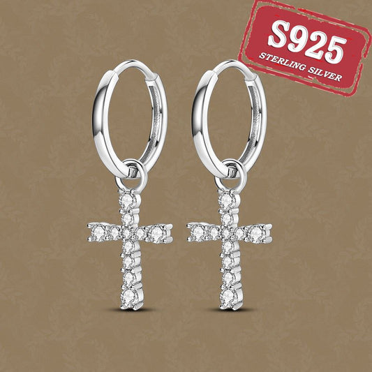 Sterling 925 Silver Exquisite Cross Dangle Earrings - Delicate Female Gift