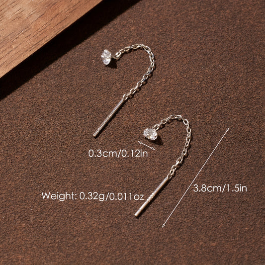 Sterling 925 Silver Sparkling Zircon Chain Design Earrings - Bling Bling Style