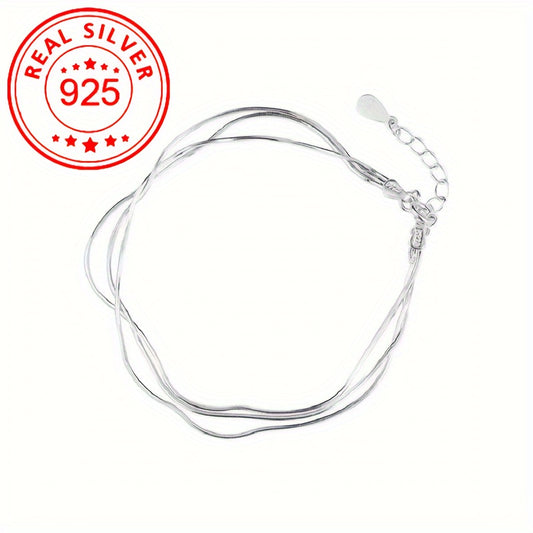 925 Sterling Silver Three Layer Snake Bone Bracelet - Hypoallergenic Jewelry