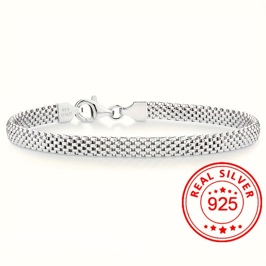 925 Sterling Silver Mesh Link Chain Bracelet - Unisex Hand Decoration Jewelry